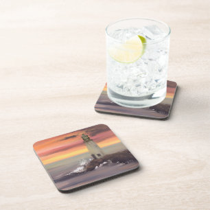 Kustvuurtoren met roze en Oranje lucht Bier Onderzetter