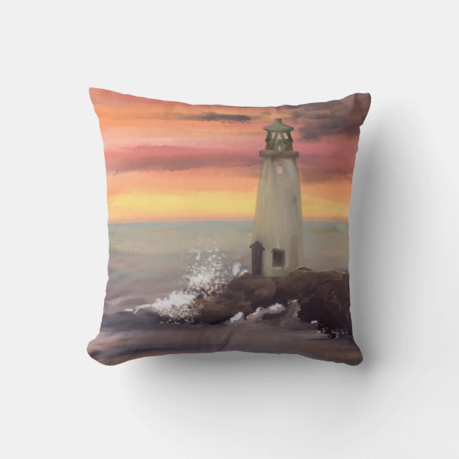 Kustvuurtoren met roze en Oranje lucht Kussen (Voorkant)