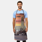 Kustvuurtoren met roze en Oranje lucht Schort (Gedragen)