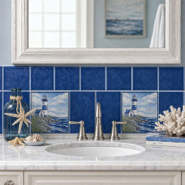 Kustvuurtoren Nautisch Blauw & Wit Tegeltje