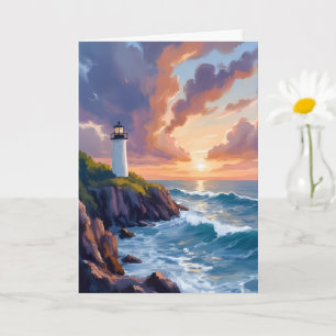 Kustvuurtoren Zonsondergang   Strand Oceaan Schild Kaart