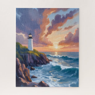 Kustvuurtoren Zonsondergang Strand Oceaan Schild Legpuzzel
