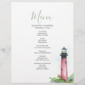 Kustwaterverf bruiloftsmenu vuurtoren flyer (Voorkant)