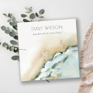 Kustweergave van het Zee Waves Zand Beach Ketting Vierkante Visitekaartje