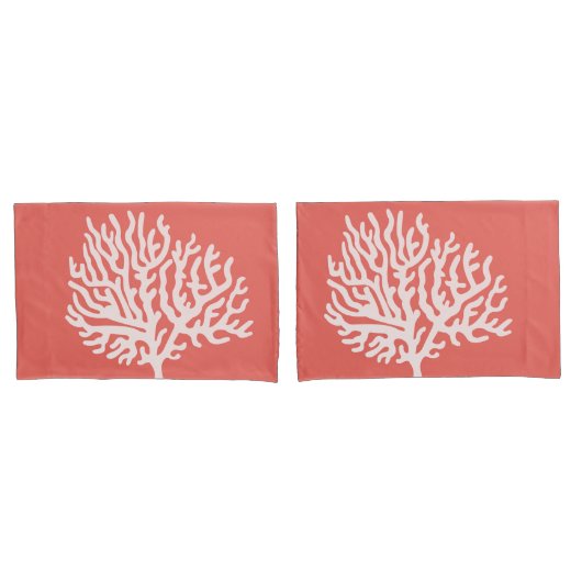 Kustwit Zee Koraal en koraalroze Kussensloop (Voorkant-Set)