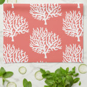 Kustwit Zee Koraal en koraalroze Theedoek (Gevouwen)