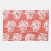 Kustwit Zee Koraal en koraalroze Theedoek (Horizontaal)
