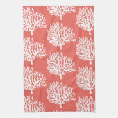 Kustwit Zee Koraal en koraalroze Theedoek (Verticaal)