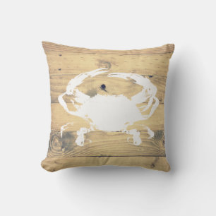 Kustwitte krab silhouet & houten planken kussen