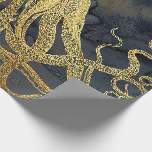 Kustzalige goudzwarte octopus Ink Waterverf Cadeaupapier (Hoek)