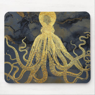 Kustzalige  goudzwarte octopus Ink Waterverf Muismat