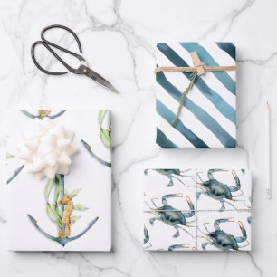 Kustzand Nautical Delights Patroon Inpakpapier Vel