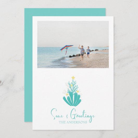 Kustzeeën en groeten Koraal Feestdagenkaart (Voorkant / Achterkant)