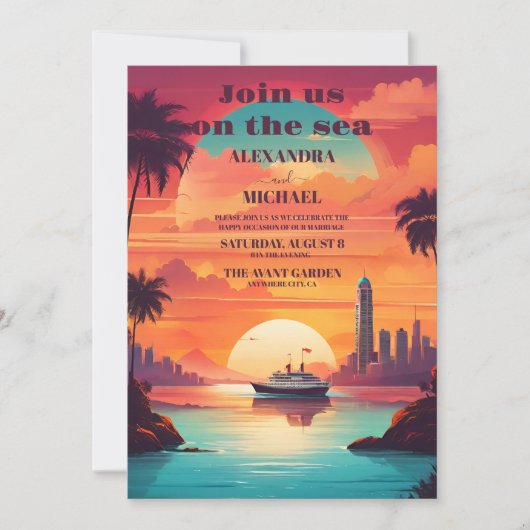 Kustzeegezicht strand cruise bruiloft kaart (Voorkant)