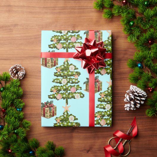 Kustzeeschelp kerstbomen cadeaupapier (Feestdagen Geschenken)
