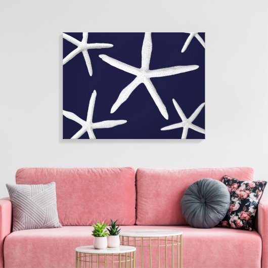 Kustzeester Navy Blauw Wit Tropische Fine Art Canvas Afdruk (Insitu (Woonkamer))