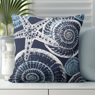 Kustzeester Shell Blauw Wit Sierkussen