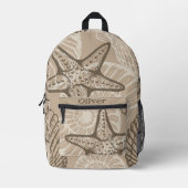 Kustzeesterren en schelpen in beige bedrukte rugzak (Voorkant)