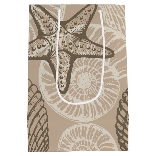 Kustzeesterren en schelpen in beige medium cadeauzakje (Achterkant)
