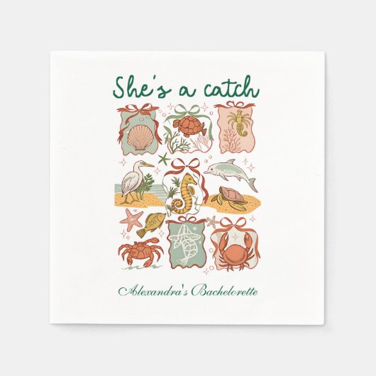 Kustzegels & Strik Ze is een vangst Feestviering Servet (Voorkant)