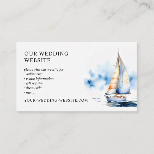 Kustzeilboot bruiloft website en QR-code Informatiekaartje (Voorkant)