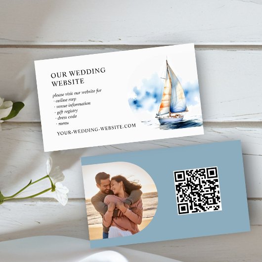 Kustzeilboot bruiloft website en QR-code Informatiekaartje