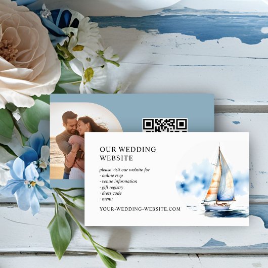 Kustzeilboot bruiloft website en QR-code Informatiekaartje