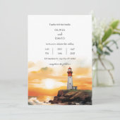 Kustzonnegolven Vuurtoren Strand Bruiloft Kaart (Staand voorkant)