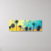 Kustzonsondergang palmen verpakte canvas kunst