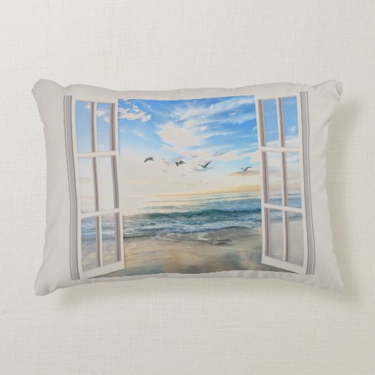 Kustzonsopgang door het raam accent kussen (Voorkant)
