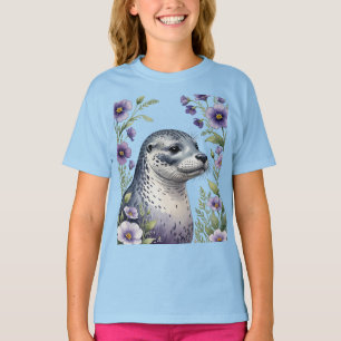 Kustzoogdier Gewone Zeehond Omringd Door Viola T-shirt