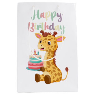 Kut Giraffe Gelukkige Verjaardag Kinderen (Persona Medium Cadeauzakje