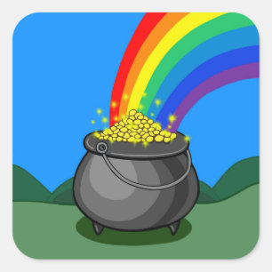 Kut goud en regenboog vierkante sticker
