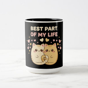 Kut Kawaii Kattenkoppel Verliefd Beste Deel Tweekleurige Koffiemok