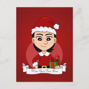 Kut kerstmeisje met kort zwart haar feestdagenkaart