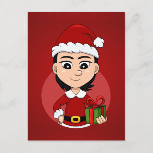 Kut kerstmeisje met kort zwart haar feestdagenkaart