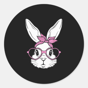 Kut konijn konijn gezicht met sjaal hart zonnebril ronde sticker