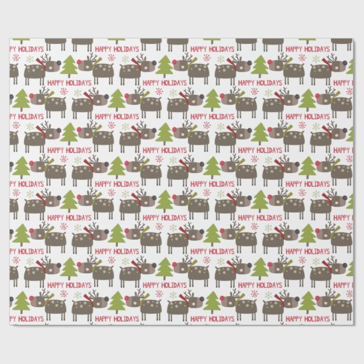 Kutbare rendierrendiertjes met kerstbomen cadeaupapier (Vlak)