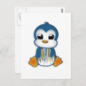 Kutblauwe oranje pinguïn briefkaart (Voorkant / Achterkant)