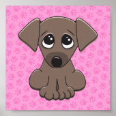 Kutbruine puppy dog op roze pootafdrukachtergrond poster (Voorkant)