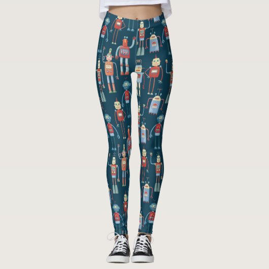 Kute 1950s Style Retro  robots Leggings (Voorkant)