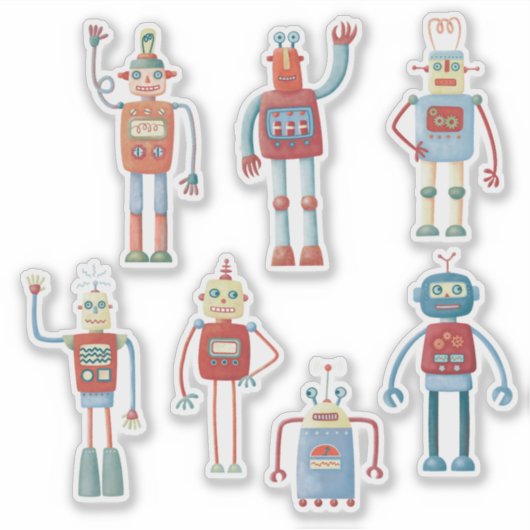 Kute 1950s Style Retro robots Sticker (Voorkant)