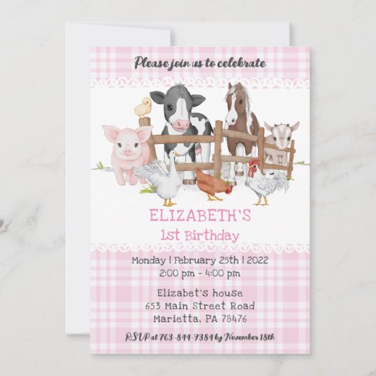 Kute 1e verjaardag boerderijdieren Barnyard Kind I Kaart (Voorkant)