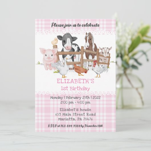 Kute 1e verjaardag boerderijdieren Barnyard Kind I Kaart (Staand voorkant)
