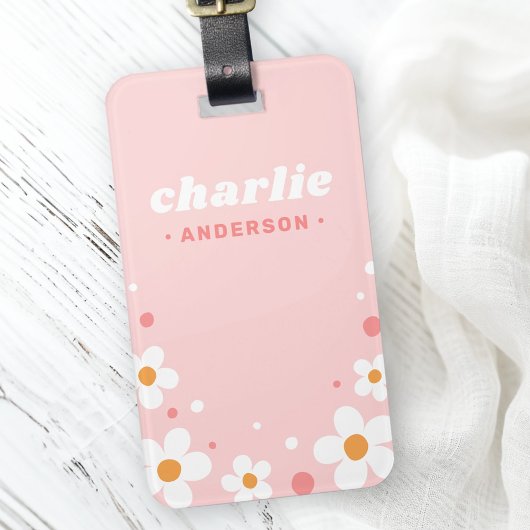 Kute aardbery blossom retro font name light roze bagagelabel
