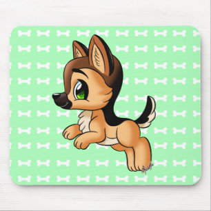 Kute afspeelhandgetekende puppy Mint Green Mousepa Muismat