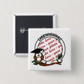 Kute Afstuderen Owl with Pet & Diploma Vierkante Button 5,1 Cm (Voorkant /achterkant)