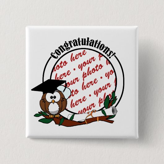 Kute Afstuderen Owl with Pet & Diploma Vierkante Button 5,1 Cm (Voorkant)