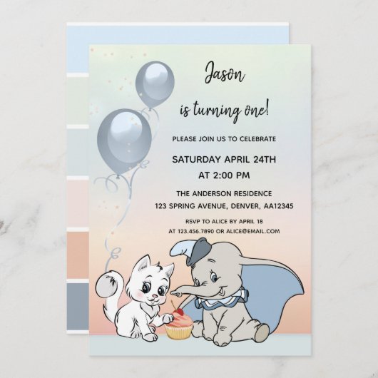 Kute Animals First Birthday Invitation Kaart (Voorkant / Achterkant)
