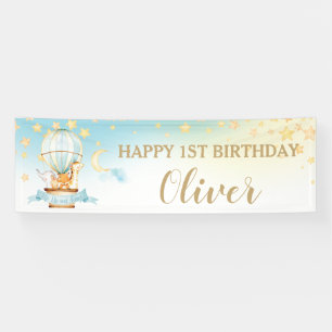 Kute Animals Hot Air Ballon Birthday Backdrop Spandoek